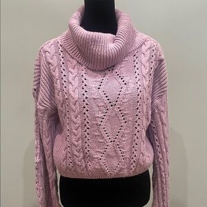 Cozy Cable Knit Turtleneck Sweater - light purple